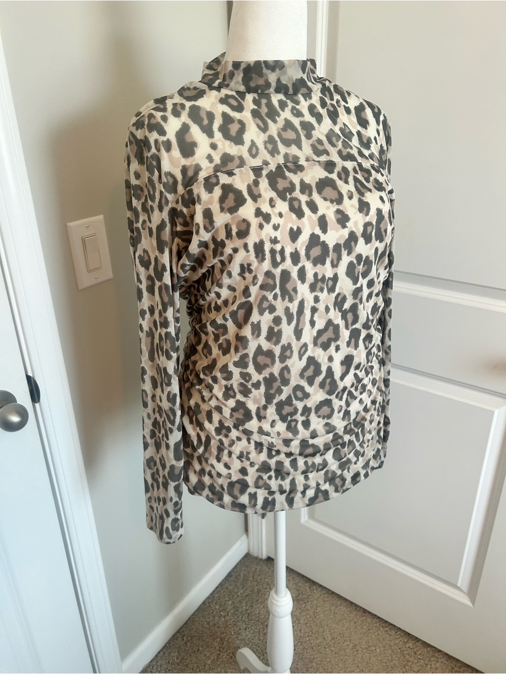 Maurices Sheer Detailed Neutral Leopard Print Long Sleeve Top
